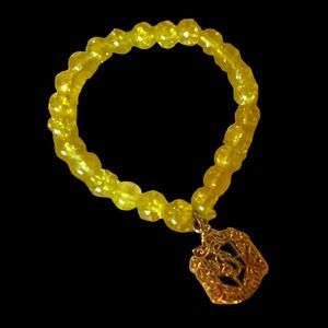 Bracelet Translucent Yellow Beads With Hanging Charm Elasticized
